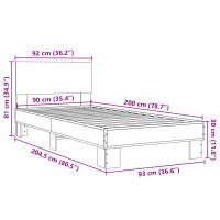 vidaXL Sängram rökfärgad ek 90x200 cm konstruerat trä och metall - Bild 9