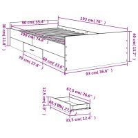 vidaXL Sängram med lådor brun ek 90x190 cm konstruerat trä - Bild 11