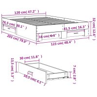 vidaXL Sängram med lådor rökfärgad ek 120x200 cm konstruerad trä - Bild 10