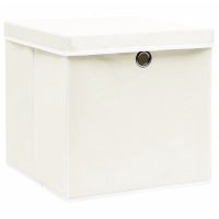 vidaXL Förvaringslådor med lock 4 st vit 32x32x32 cm tyg - Bild 2