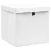 vidaXL Förvaringslådor med lock 10 st vit 32x32x32 cm tyg - Bild 3