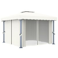 vidaXL Paviljong med draperi 3x3 m gräddvit aluminium - Bild 2