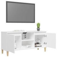 vidaXL TV-bänk med massiva ben vit 103,5x35x50 cm - Bild 4