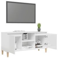 vidaXL TV-bänk med massiva ben vit högglans 103,5x35x50 cm - Bild 4