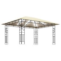 vidaXL Paviljong med myggnät och ljusslinga LED 4x3x2,73 m gräddvit - Bild 4