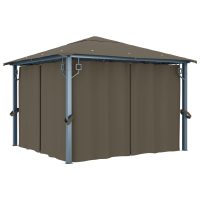 vidaXL Paviljong med gardin & ljusslinga LED 3x3m taupe aluminium - Bild 3