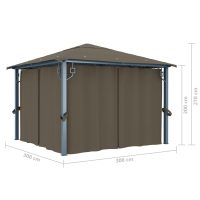 vidaXL Paviljong med gardin & ljusslinga LED 3x3m taupe aluminium - Bild 12