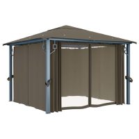 vidaXL Paviljong med gardin & ljusslinga LED 3x3m taupe aluminium - Bild 4