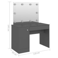 vidaXL Sminkbord med LED-belysning 110x55x145 cm MDF grå - Bild 6