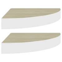 vidaXL Svävande hörnhyllor 2 st ek och vit 25x25x3,8 cm MDF - Bild 2