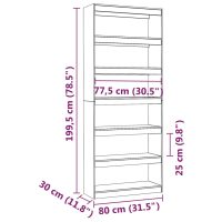 vidaXL Bokhylla/rumsavdelare vit 80x30x199,5 cm massiv furu - Bild 8