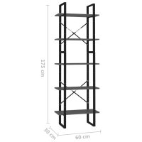 vidaXL Bokhylla med 5 hyllplan grå 60x30x175 cm konstruerat trä - Bild 6