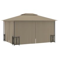 vidaXL Paviljong med draperier och dubbelt tak 3x4 m taupe - Bild 4