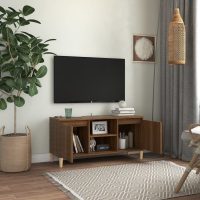 vidaXL TV-bänk med massiva träben brun ek 103,5x35x50 cm - Bild 3