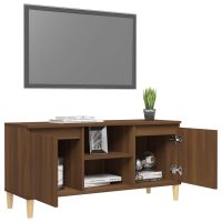 vidaXL TV-bänk med massiva träben brun ek 103,5x35x50 cm - Bild 4