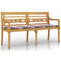 vidaXL Bataviabänk med röda rutiga dyna 150 cm massiv teak - Bild 2