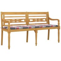 vidaXL Bataviabänk med röda rutiga dyna 150 cm massiv teak - Bild 3