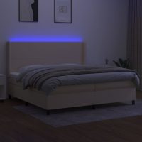 vidaXL Ramsäng med madrass & LED gräddvit 200x200 cm tyg - Bild 3