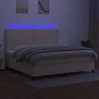 vidaXL Ramsäng med madrass & LED gräddvit 200x200 cm tyg - Bild 4