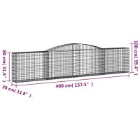 vidaXL Gabioner bågformade 4 st 400x30x80/100 cm galvaniserat järn - Bild 6