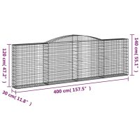 vidaXL Gabioner bågformade 6 st 400x30x120/140 cm galvaniserat järn - Bild 6