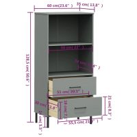 vidaXL Bokhylla med 2 lådor OSLO grå 60x35x128,5 cm massivt trä - Bild 8