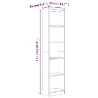 vidaXL Bokhylla 5 hyllor rökfärgad ek 40x24x175 cm konstruerat trä - Bild 7