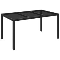 vidaXL Trädgårdsbord med glasskiva svart 150x90x75 cm konstrotting - Bild 2