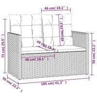 vidaXL Trädgårdsbänk med dynor grå 105 cm konstrotting - Bild 8