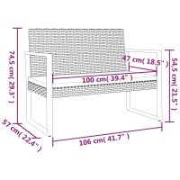 vidaXL Trädgårdsbänk med dynor svart 106 cm konstrotting - Bild 7