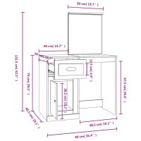 vidaXL Sminkbord med spegel rökfärgad ek 90x50x132,5cm konstruerat trä - Bild 10