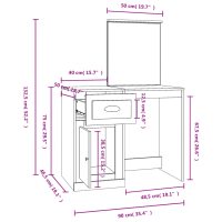 vidaXL Sminkbord med spegel brun ek 90x50x132,5 cm konstruerat trä - Bild 10