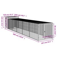 vidaXL Hönshus med gård antracit 110x609x110 cm galvaniserat stål - Bild 8