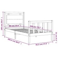 vidaXL Sängram med huvudgavel 90x200 cm massivt trä - Bild 12