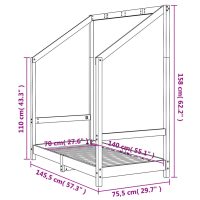 vidaXL Sängram för barnsäng vit 70x140 cm massiv furu - Bild 9