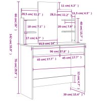 vidaXL Sminkbord med spegel brun ek 96x39x142 cm - Bild 9