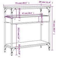 vidaXL Avlastningsbord med hylla rökfärgad ek 75x29x75cm - Bild 8