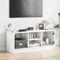 vidaXL Tv-bänk med glasdörrar vit 102x37x42 cm - Bild 3