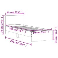 vidaXL Sängram med huvudgavel svart 90x200 cm konstruerat trä - Bild 10