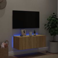 vidaXL Väggmonterad tv-bänk LED sonoma-ek 80x35x31 cm - Bild 3