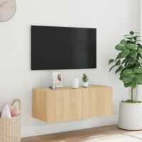 vidaXL Väggmonterad tv-bänk LED sonoma-ek 80x35x31 cm - Bild 4