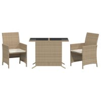 vidaXL Bistrogrupp med dynor 3 delar beige konstrotting - Bild 2