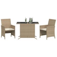 vidaXL Bistrogrupp med dynor 3 delar beige konstrotting - Bild 3