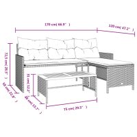 vidaXL Trädgårdssoffa med bord och dynor L-formad beige konstrotting - Bild 10