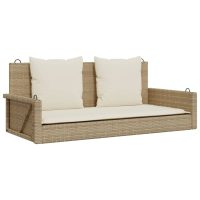 vidaXL Gungbänk med dynor beige 119x56x48 cm konstrotting - Bild 2