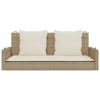 vidaXL Gungbänk med dynor beige 119x56x48 cm konstrotting - Bild 4