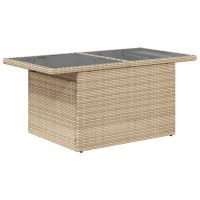 vidaXL Trädgårdsbord med glasskiva beige 100x55x73 cm konstrotting - Bild 7