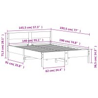 vidaXL Sängram med huvudgavel vaxbrun 140x190 cm massiv furu - Bild 9