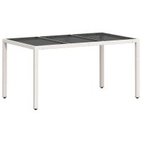 vidaXL Trädgårdsbord med glasskiva vit 150x90x75 cm konstrotting - Bild 2