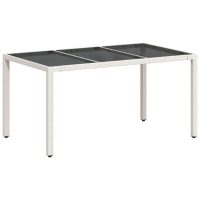 vidaXL Trädgårdsbord med glasskiva vit 150x90x75 cm konstrotting - Bild 7